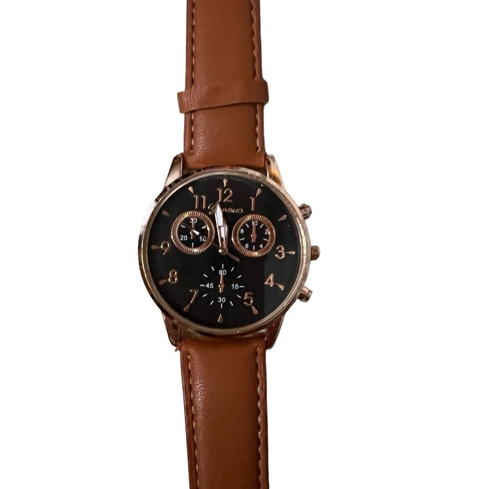 Casual Brown and Gold Leather Quartz Watch
